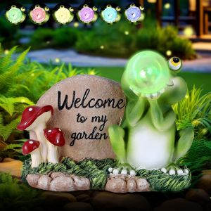 Mevronisshop-Statues Solaires De Jardin En Forme De Grenouille Avec Lumières Led De 6 Couleurs, Figurine De Grenouille En Résine Imperméable Décorative Pour Terrasse, Pelouse, Cour, Cadeau De Pendais - Neuf