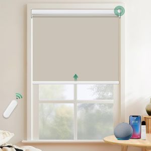 Stores Enrouleur Occultant &Eacute;lectriques Avec Ou Sans Per&ccedil;age, Avec Moteur & T&eacute;l&eacute;commande, Pour Fen&ecirc;tre Ou Porte, 100% Protection Solaire, Cr&egrave;me 90 X 130 Cm (L X L) - Neuf