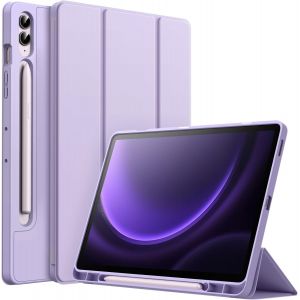 Coque Pour Samsung Galaxy Tab S9 Fe+ / S9 Fe Plus 12,4 Pouces Avec S Pen Porte-Stylet, Tablette &Eacute;tui Housse De Tpu Souple &Agrave; Trois Volets Support, Soutien Chargement Du S Pen (Violet Clair) - Neuf