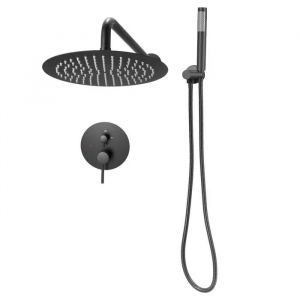 Ensemble de Robinetterie de Douche Encastrable-Duoku-Syst&egrave;me de Douche avec Pommeau Rond de 20,3 cm-Douchette Kit-Mural-Noir - Neuf