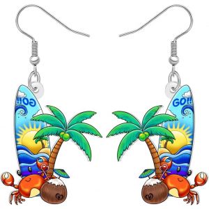 Kal-Boucles D'oreilles De Plage En Acrylique -Pour L'&eacute;t&eacute; -Hawa&iuml;en -Pour Femme Et Fille -Cadeau D'&eacute;t&eacute; Pour Les Amateurs De Plage -Palmier Tropical -Noix De Coco -Oc&eacute;an - Neuf