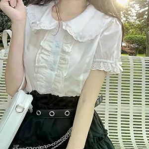 Deeptown Kawaii Lolita Chemisiers Blanc Femmes Mignon Dentelle Tops Chemises À Volants Vintage Manches Bouffantes Japonais Style Preppy Sweet Tops - Neuf