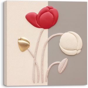Eryi-Impression Sur Toile Tulipes Rouges Image Sur Toile Tableau De Fleurs, Moderne Peinture Sur Toile Avec Cadre Intérieur Pour Maison Chambre - 30x30cm - Neuf