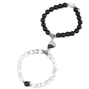 Lot De 2 Bracelets Magn&eacute;tiques Assortis Pour Couples, Bracelets D'amiti&eacute;, Bracelets D'amour Magn&eacute;tiques, Bracelets De Perles Faits Main, Adapt&eacute;s Aux Couples Et Aux Amis - Neuf