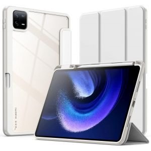 Kwex-Coque Pour Xiaomi Mi Pad 6/Mi Pad 6 Pro (11 Pouces, Modèle 2023) Avec Porte-Stylet, Étui Housse Arrière Transparent Fin Support Antichoc Tablette (Blanc) - Neuf