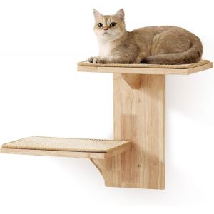 Étagères Murales Pour Chat, 2 Plateformes, Meuble Mural Flottant En Forme D'arbre Avec Tapis En Sisal, Perchoir En Bois D'hévéa Massif Pour Cloison Sèche De 40,6 Cm - Neuf