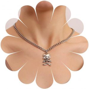 Collier Pendentif T&ecirc;te De Mort Punk Collier Squelette T&ecirc;te De Mort Vintage Collier Ras Du Cou Os Squelette Argent Collier Cha&icirc;ne Squelette Humain Bijoux Pour Femmes Et Filles - Neuf