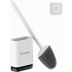 Kal-Brosse De Toilette En Silicone Blanche Pour Wc : Nettoyage Brosse Wc Tête De Brosse Flexible Pour Toilettes Salle De Bain Manche Long En Acier Inoxydable Brosses De Toilette Montage Mural Pour - Neuf