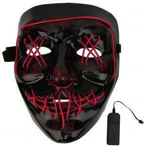 Masque Fluorescent D'halloween, Masque Lumineux A Led Avec Bande Elastique (Rouge) - Neuf
