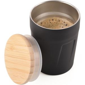 Eryi-Mug Isotherme Avec Couvercle Pour Boissons Chaudes En Acier Inoxydable Et Bambou De Couleur Noir/Marron 160 Ml, Cup75/Bk - Neuf