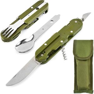Kalanka-Couvert Couverts Camping Fourchettes Couteau Vaisselle Popote Bivouac Gadget Accessoires Materiel Pliable Kit Pour Voyage, 5-En-1 Détachable - Neuf