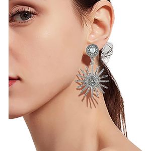 Kal-Boucles Oreilles Boho Long Soleil Pendentif Argent Perle Cz Boucles Oreilles Soleil Cristal Goutte Dangle Clou D'oreille Bridal Rhinestone Dangle Oreille Bijoux Pour Les Femmes Et Les Filles - Neuf