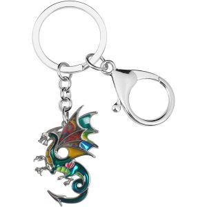 KAL-Porte-Cl&eacute;s Dragon En Alliage &Eacute;maill&eacute; Porte-Cl&eacute;s Fantaisie Dinosaure Bijoux Pour Femmes Filles Sac Portefeuille Charms Cadeaux - Neuf