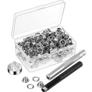 100Pcs Oeillets En Métal Ensemble 6mm Oeillet Anneaux Kit avec Montage Tige De Poinçon Pour Accessoires De Bricolage Cuir C - Neuf