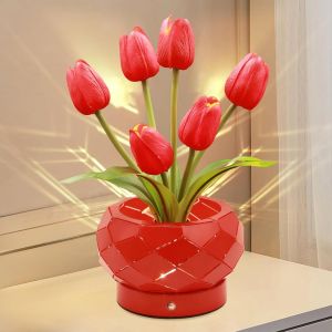 Cadeau D'anniversaire Pour Femme, Lampe Tactile En Forme De Tulipe, Lampe Tactile, Lumière Alimentée Par Piles, Petite Veilleuse À Intensité Variable 3 Couleurs, Cadeau Pour Maman Pour La - Neuf