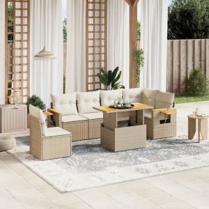 Prolenta Premium - Salon De Jardin Avec Coussins 7 Pcs Beige R&eacute;sine Tress&eacute;e - Neuf