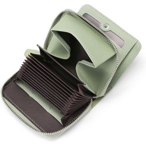 Women's Leather Wallet, Small Folding Coin Purse with Credit Card Holder Cash ID, Multi-Slots Card Holder with RFID Blocking, mint green - Neuf