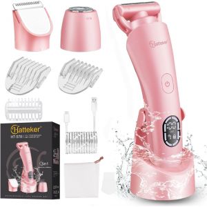 Rasoir Electrique Femme Tondeuse Femme Intime Bikini Affichage Led &Eacute;tanche Ipx7 3 En 1(Rose) - Neuf