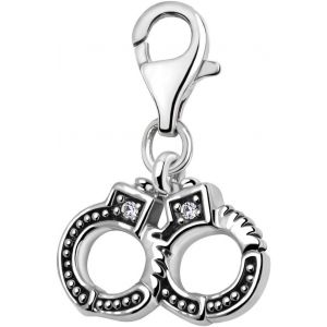 Kal-Charm Pendentif Breloque Avec Fermoir Femme Plaqué Argent Menottes 3d En Zircone Blanche - Neuf