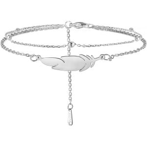 Kalsw-Cheville Femmes Chaîne De Pied Coloré Argent Plume Acier Inoxydable Double Chaîne De Pied Beach Style Mode Bohème Chaîne De Pied Chaîne De Pied Bijoux Accessoires Pour Femmes - Neuf