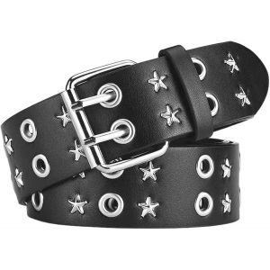 Cauc-Ceinture Punk Unisexe | Design &Agrave; Double Trou Avec Motif &Eacute;toil&eacute;, Boucle En Acier Inoxydable (3,8 Cm) | Pour Streetwear, Tenue Rock Et Mode Gothique | Cuir Synth&eacute;tique Pour Jeans, Robes, F&ecirc;tes - Neuf