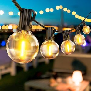 Kal-Guirlande Lumineuse Exterieure 20m, Guirlande Guinguette Exterieur - 32+2 Ampoules Led G40, Ip44 Imperméable, Pour Décoration De Jardin Extérieur, Décoration D'anniversaire, Éclairage De Terrasse - Neuf