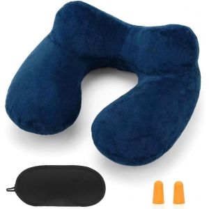 Trahoo-Coussin De Nuque De Voyage Gonflable Compact - Appuie-Tête Égornomique Avec Housse Douce Et Lavable - Pour Camping, Voyage, Avion, Train, Voiture, Bureau - Neuf