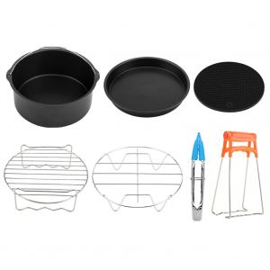 Hjlian Kit D'accessoires 7 En 1 Pour Friteuse A Air, Support Metallique, Support A Brochettes, Baril A Gateau (Noir) - Neuf
