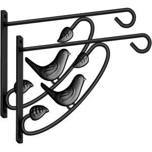2 Pack de 12" à l'Extérieur Cintre Crochets Crochets Lanternes Mur Jardinière en Métal robuste Pot de Fleur Paniers Mangeoire à Oiseaux Clôture des Carillons de Vent avec Vis de Bras Noir - Neuf