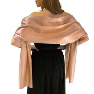 Écharpe Châle Étole En Satin Femme Longue Élégant Pour Cérémonies Fêtes Mariage Cocktail Soirée Bal Cadeau Rose Doré - Neuf
