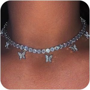 Kal-Mode Strass Papillon Pendentif Collier Boho Minimaliste Cha&icirc;ne Argent Simple Cristal Papillon Gland Collier R&eacute;glable Cha&icirc;ne En Or Bijoux De Mariage Pour Femmes Filles Pour Cadeau - Neuf