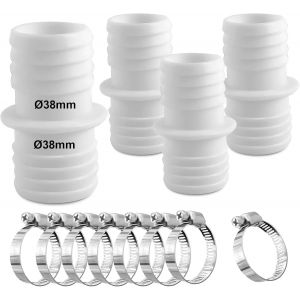 4 Pièces Raccord pour Tuyau de Piscine,38 mm vers 38 mm de Diamètre,Adaptateur Raccord Piscine,avec 8 Pièces Acier Inoxydable Colliers de Serrage,Convient Aux Piscines,Jardins,Étangs - Neuf