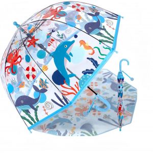 Parapluie Pour Enfant Avec Toit En D&ocirc;me - Design L&eacute;ger Et Mignon - Protection Contre Le Vent Et La Pluie - En Forme De Cloche - Transparent - Cadeaux Pour Enfants, Dauphin Bleu, S - Neuf