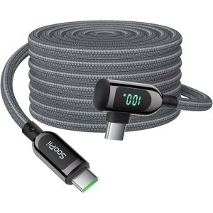 THEF-100W Câble USB C vers USB C à angle droit,câble de type C tressé en alliage de zinc de avec affichage LED pour lphone 15/iPad Mini/Air/Pro,MacBook Pro,Galaxy S23/S22/S10 - Neuf