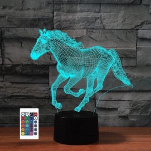 Veilleuse 3d En Forme De Cheval Avec Télécommande - 16 Couleurs - Illusion De Couleur - Lampe De Chevet Led En Acrylique - Lampe De Chevet Pour Chambre À Coucher, Bureau, Cadeau - Neuf