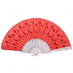Hjlian Lot De 10 Eventails Pliables A Paillettes Pour Mariage, Fete, Danse, Decoration D'interieur (Rouge) - Neuf