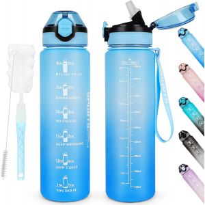 Shiba-Bouteille D'eau De 1 L Sans Bpa Avec Paille, Passe Au Lave-Vaisselle, Couvercle Anti-Fuite, Bouteille D'eau Motivante Avec M[1 - Neuf