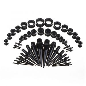 Kit D'extension D'oreille 50 Pièces (Noir, Trois Styles) - Cône Et Bouchon En Acrylique + Tunnel En Silicone - Ensemble D'extension D'oreille Pour Piercing Corporel - Neuf