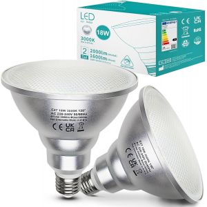 Lot De 2 Ampoules Led 18w E27 Par38 Blanc Chaud 3000k Réflecteur Spot Flood, Remplace Une Ampoule Halogène 180w, Angle De Faisceau 120 Degrés,Non Dimmable - Neuf