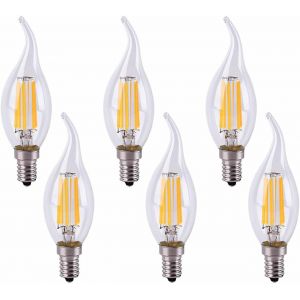 Ampoule Flamme Led E14 Dimmable,6w Equivalent À Ampoule Halogène Incandescente 0w,Blanc Chaud 2700k,Flamme Bougie Led Encastrable,360° Faisceau,600lm,Irc>80,Lot De 6 - Neuf