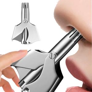 Tondeuse pour poils de nez pour homme et femme, sans pile, pour poils de nez, d'oreilles, de moustache et de moustache, étanche, en acier inoxydable avec brosse, hypoallergénique, coupe-nez - Neuf