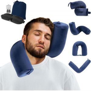Trahoo-Coussin De Voyage, Oreiller De Voyage Peut Plier, Coussin Avion Cou En Mousse À Mémoire, Tour De Cou Pour Avion, Voiture, Train, Bureau - Neuf