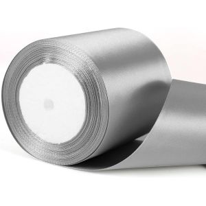 Kal-Ruban De Satin Épais De 10 Cm De Large, Idéal Pour Emballage Cadeau, Travaux Manuels, Mariage, N?Ud De Voiture, Décoration D'halloween Et Emballage Cadeau Gris Et Argenté 10,2 Cm - Neuf