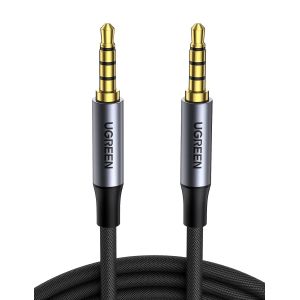 Câble Audio Jack 3.5mm TRRS 4 Pôles Double Prise Mâle Stéréo Auxiliaire Voiture Nylon Tressé Compatible avec iPad iPod Casque Micro Tablette Chaîne HiFi MP4 MP3 Autoradio Amplificateur (3M) - Neuf