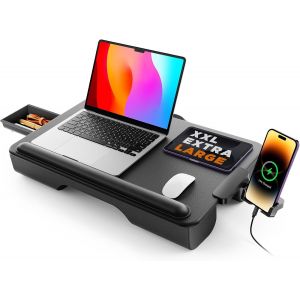 Support Ordinateur Portable lit, Cuir Doux pour la Peau, 54 * 33cm, avec Repose-Poignets, Support pour téléphone Portable, tiroir, Noir - Neuf