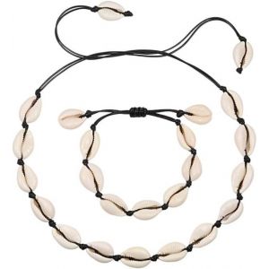 Set De 2 Bracelet Et Collier De Coquillages, R&eacute;glable, Convient Pour Les Plages Et F&ecirc;tes D'&eacute;t&eacute; - Neuf