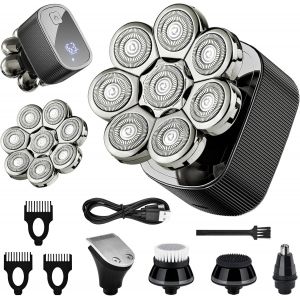 Rasoir Tete Chauve Homme Crane Tondeuse Cheveux Hommes Electriques Tête Electrique Barbe Rasoirs À Têtes Rotatives Groom 8d Tondeuse Crane Chauve Etanche Ipx6, 5 En 1 Sec Et Humide Avec Écran Led - Neuf