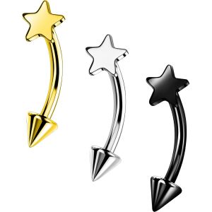Nbgcm-3pcs 16g Or Noir Argent Courbe Rook Piercing Étoile Helix Anneaux Titane G23 Lune Piercing Oreille Cartilage 8 Mm C?ur Eyebrow Jewelry Pour Femme - Neuf