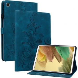 Kal-Coque Pour Samsung Galaxy Tab A7 Lite 2021 8.7"" Sm-T220/T225, Multi-Angles De Visualisation Housse De Protection En Similicuir Avec Porte-Carte Couverture Motif Lys, Bleu - Neuf