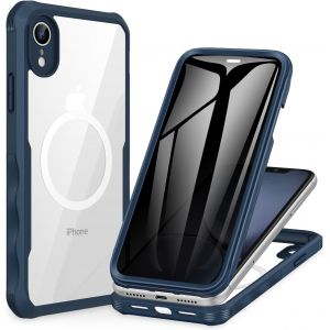 TRAHOO-Magn&eacute;tique Anti Espion Coque iPhone XR, [Compatible avec MagSafe] Protection &eacute;cran Verre Tremp&eacute; 9H int&eacute;gr&eacute;, 360 Degr&eacute;s Antichoc T&eacute;l&eacute;phone Housse Double Face Case Int&eacute;grale Etui - Bleu - Neuf